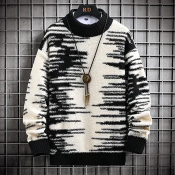 Нова мода мъжки топъл пуловер високо качество удобен универсален плътен цвят пуловер трикотаж случайни хлабав прост връх