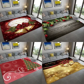 Коледа червена панделка звънец килим хол спалня кухня баня декорация на дома голям против хлъзгане врата мат етаж 
