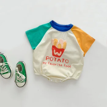 Бебешко лятно боди сладък печат къс ръкав гащеризон дрехи за новородено