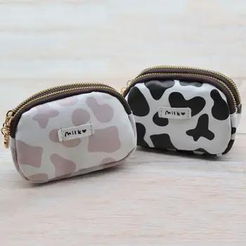 Portable чанта за съхранение сладък крава модел монета чанта двоен джоб цип портфейл карта чанта ключ чанта червило банка карта съхранение чанта