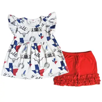 Търговия на едро детски дрехи мода каишка дизайн бебе момичета бутикови тоалети облекло лято 4-ти юли popscile детски комплекти