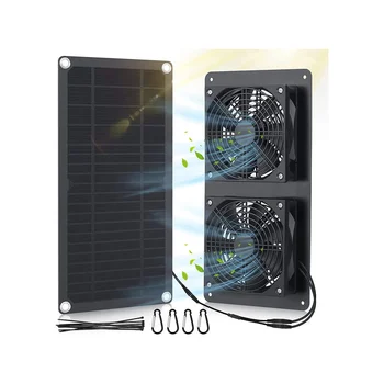 Комплект вентилатори на слънчеви панели, 10W DC 12V слънчев панел, захранван с двоен вентилатор с кабел 6.56Ft/2M, за кокошарници, навес, кучешка къща