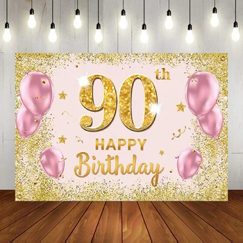 Честит 90-ти рожден ден фотография фон банер 90 рожден ден декорации доставки злато розов фон банер плакат