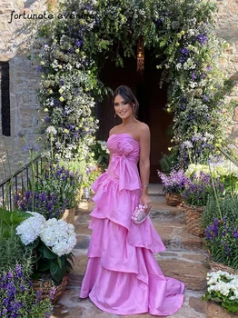 Щастлива вечер елегантен реколта розов къдри лък сладък без презрамки официален повод абитуриентски рокля вечерно парти рокли