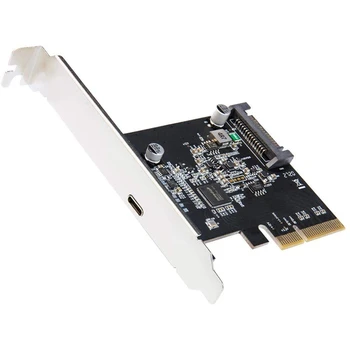 IOCREST USB 3.2 PCI Express разширителна карта PCI-E 4X към USB3.2 Gen2 X2 Type-C 20Gbps SATA захранва Asmedia ASM3242