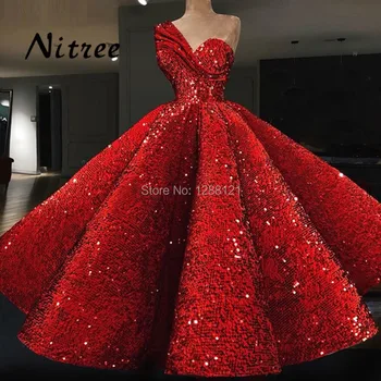 Турски червени вечерни рокли Дубай арабски Aibye абитуриентски рокли 2018 Galajurk Kaftans Bling Sequins Официално парти Abendkleider рокля