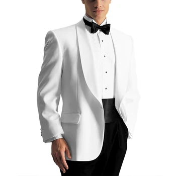 Костюм за мъже сватба 2023 Бял Terno шал ревера младоженец Masculino елегантен абитуриентски ежедневни палто нетактичност тънък годни яке панталон две части