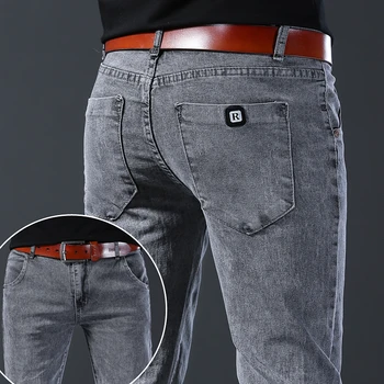 2024 Нова мода дънки мъже корейски стил прав сив средна талия панталони мъжки ежедневни дънкови панталони