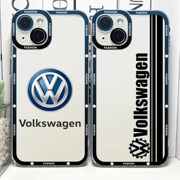 Volkswagen Car LOGO Телефон случай Telefoon за IPhone 14ProMax 13 14 12 11 Pro Max Мини прозрачен ангел очи капак