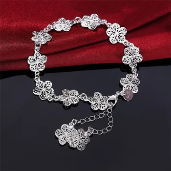 Гореща сватба 925 стерлинги сребърна гривна красиви цветя за жени класически високо качество модни бижута на едро 20CM
