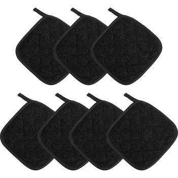 7 броя черни памучни държачи за кухненски ръкавици за фурна машинно пране и топлоустойчива гореща подложка