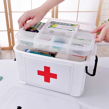 Комплект за първа помощ Кутия за съхранение на лекарства Преносима аварийна кутия Домакински двойни слоеве Медицински кутии за съхранение на медицински комплекти