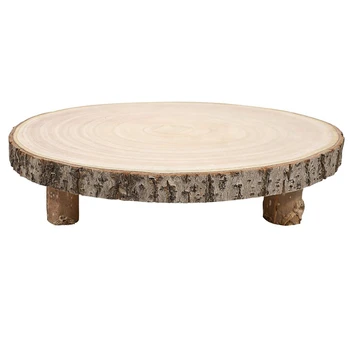 1 парче кръгла дървена капкейк пиедестал дърво цвят пауловния дърво парче с крака селски държач за торта дървени