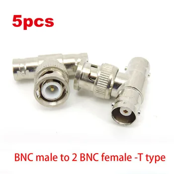 5pcs BNC мъжки към 2 BNC женски - T тип адаптер BNC конектор CCTV камера за сигурност система за наблюдение AV видео адаптер кабел