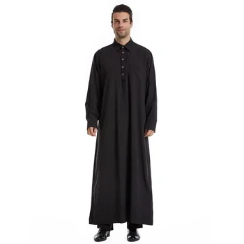 2024 Нови мюсюлмански мъже Abaya бутон случайни дълъг ръкав рокля Jubba Thobe Турция арабски ислям дрехи Дубай Саудитска Кафтан роба Кафтан