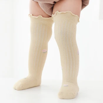 Детски чорапи против хлъзгане до коляното с печат за момичета момчета деца деца малки деца бебе сладък забавен kawaii накъдрен волан дантела дълъг чорап