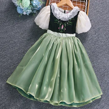 Anna Frozen Бебешка рокля Корейско бебе момиче Еднокомпонентна рокля Лятна и пролетна зелена рокля Anna Cosplay за деца на възраст от 3 до 10 години