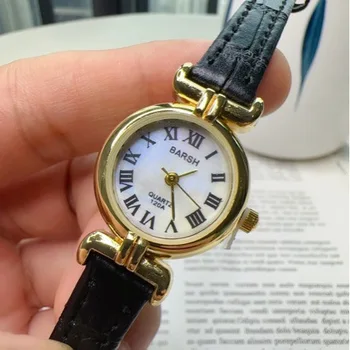 жените кварцов часовник луксозна мода злато случай бял златен циферблат женски кожена каишка Reloj ниша реколта римски цифри ръчен часовник