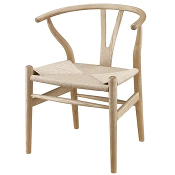 Дървен стол Wishbone Ханс Wegner Y стол Масивна дъбова дървесина Мебели за трапезария Луксозен стол за хранене Фотьойл Класически дизайн