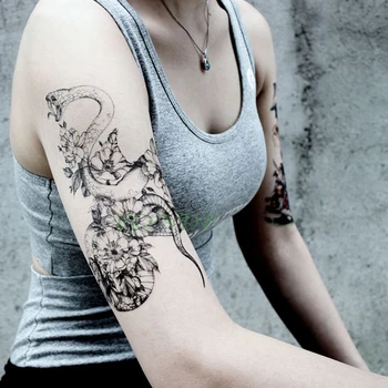 водоустойчив временен стикер за татуировка змия цвете фалшив tatto флаш tatoo tatouage голям размер ръка обратно боди арт за момиче жени мъже