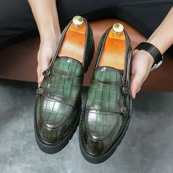 Нови черни мокасини зелен крокодил модел за мъже Pu кожа приплъзване твърда пролет есен ръчно изработени мъжки обувки за бизнес B92