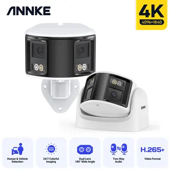 ANNKE Smart Home 180° 8MP DUO POE Dual Lens Wide View Външна видео POE камера, 4K AI Human Detect, 8MP камера за видеонаблюдение за сигурност