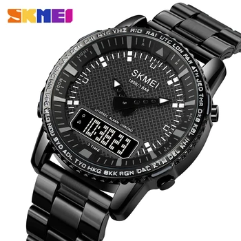 SKMEI Нов голям циферблат мода военен кварцов часовник мъжки ръчен часовник многофункционален открит спортен часовник 50m водоустойчив двойно време