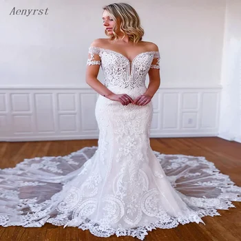 Aenyrst 2024 Дамски разкошен стил със сладко деколте сватбена рокля рибена опашка пола Катедрала / Royal Train булчинска рокля.