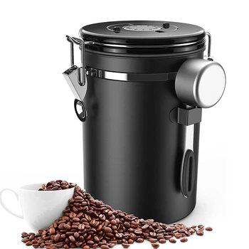  кафе буркан херметически 500G зърна, 1.8L боб контейнер, вакуум кафе кутия с лъжица съхранение буркан за кафе на прах, чай, какао