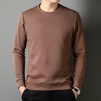 2023 Нова корейска мъжка тениска за еластичност Модни суичъри с дълъг ръкав Ежедневни мъже около врата текстурирани топ бизнес поло риза