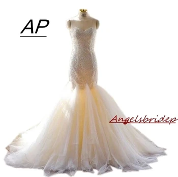 AP Trouwjuk русалка сватбена рокля за жени модни апликации Дължина на пода Vestidos de Novia Официален принцеса булка рокли