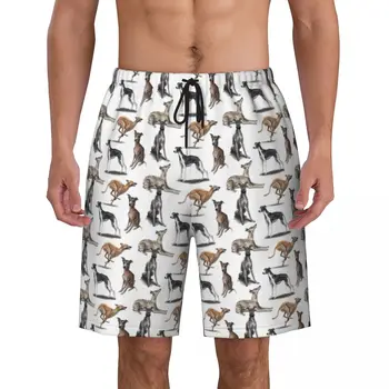The Whippet Print Мъже Бански Куфари Бързо сухо плажно облекло Плажни шорти Грейхаунд Sighthound Dog Boardshorts