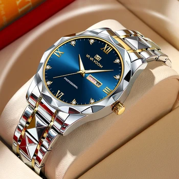 Луксозен мъжки ръчен часовник 2023 Нова топ марка 41 мм водоустойчив светлинен кристал Дата седмица неръждаема стомана бизнес кварцови часовници