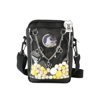 Kawaii Mini Crossbody чанти за жени сладък PVC прозрачен малък прозрачен розов Ita чанта черно бяло жените рамото чанта телефон