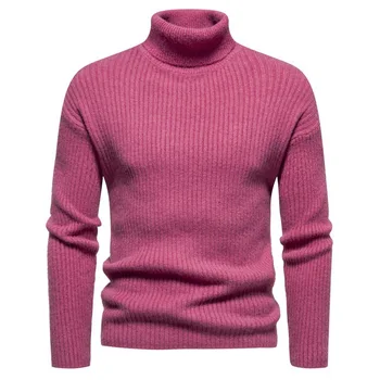 Нови мъже поло пуловер чист твърд дълъг ръкав черен пуловер плета пуловер мъжки дрехи зимата плюс размер топло случайни пуловер