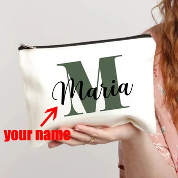 Персонализирано име торбичка грим чанти Дамска козметична чанта за грим булчински душ подарък платно тоалетна организатор шаферка