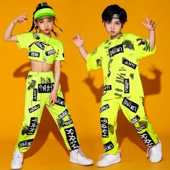 Kid Cool Hip Hop облекло Green Crop Tank Top T Shirt Print Casual Street Jogger Pants for Girl Boy Jazz Dance Costume Clothes