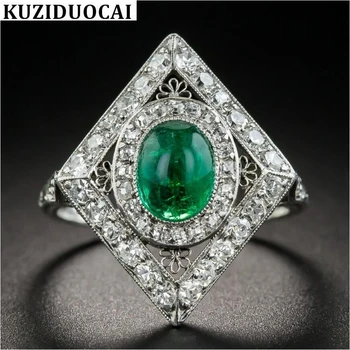 Kuziduocai Нова мода фини бижута от неръждаема стомана Spar циркон ажурна дърворезба квадратни сватбени пръстени за жени подаръци R-645