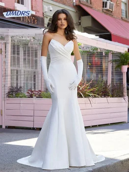 Класически подвижен ръкав русалка булчинска рокля проста без презрамки етаж дължина сватбена рокля плаж vestidos de novia
