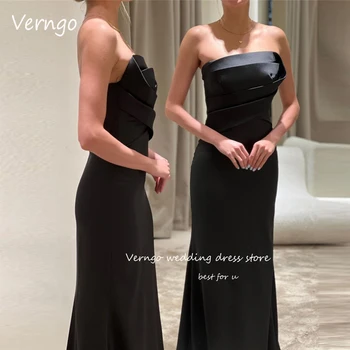 Verngo 2023 Черна русалка без презрамки вечерни рокли Жени Матирана сатенена абитуриентска рокля Официална рокля за парти повод Нови Вестидос