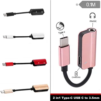 2 in1 Тип C до 3,5 мм зарядно устройство Аудио жак за слушалки USB-C зарядно кабелен адаптер