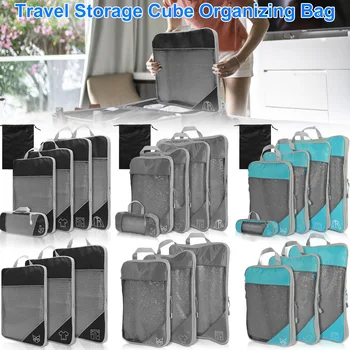 3/6Pcs компресирана опаковка за пътни чанти за съхранение Комплект кубчета Лек издръжлив найлонов мрежест визуален багаж куфар организатор