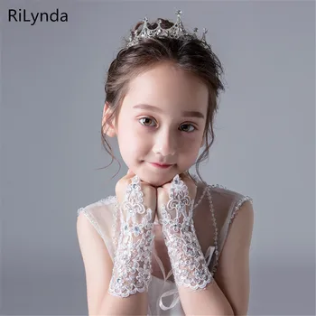 Дантела-обсипани детски сватба цвете момиче рокля ръкавици без пръсти момичета показват танц ръкавици декорация