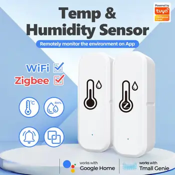 Tuya ZigBee / wifi Интелигентен сензор за температура и влажност Захранван от батерии ZigBee Интелигентна домашна сигурност Работа с Alexa Google Home
