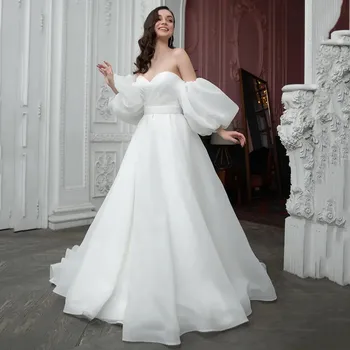 Готически евтини принцеса сватбени рокли 2022 Органза сватбени рокли бутер ръкав реколта бохо булката рокля скъпа Вестидо де Ноив
