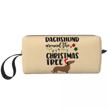 Travel Dachshund Around The Christmas Tree Toiletry Bag Pet Dog Lover Makeup Cosmetic Organizer for Beauty Storage Dopp Kit Case