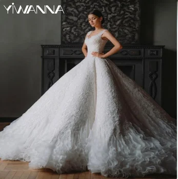 Класическа бална рокля Сватбена рокля с дължина до пода Луксозни дантелени апликации Булчинска роба Секси V-образно деколте булчинска рокля Vestidos De Novia