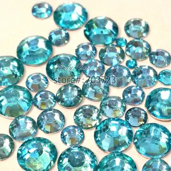 400 бр. 2mm - 6mm Mix Size Lake Blue смола акрилни кръгли кристали Crystal кристали нокти изкуство декорация N08