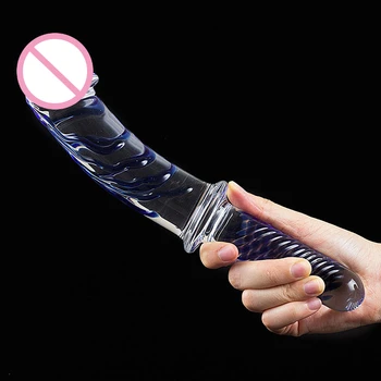 Топлоустойчив кристален стъклен вибратор с дръжка Огромно стъкло Дилдо Анално Дилдо G-точка стимулация Женски мастурбация стик секс играчка
