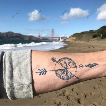 1pc полу-постоянен дълготраен водоустойчив временен стикер за татуировка Компас стрелка ръка флаш тато фалшив tatoo за мъже жени